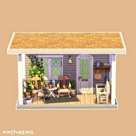 Sims Appartement Building, Sims Porch Ideas, Sims 4 Front Entrance Ideas, Sims 4 Decor Inspiration, Sims Entryway Ideas, Sims 4 Front Porch Ideas, Sims 4 Porch Ideas, The Sims 4 Interior Ideas, Sims 4 Balcony Ideas