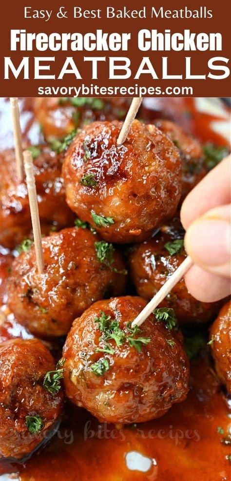 Firecracker Chicken Meatballs, Spicy Meatballs Recipe, Firecracker Meatballs, Spicy Chicken Meatballs, Firecracker Sauce, Ground Chicken Meatballs, Meatball Appetizer Recipe, Firecracker Chicken, Savory Meatballs