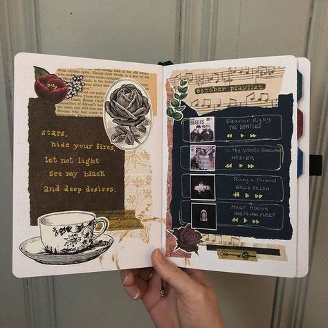 Book Spread Design, Junk Journal Aesthetic, Dark Academia Journal Ideas, Dark Academia Bullet Journal, Crunchy Recipes, Vintage Bullet Journal, Reading Bujo, Dark Academia Journal, Journaling Spreads