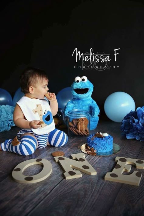 Monster Truck Cake Ideas, Truck Cake Ideas, Cookie Monster First Birthday, Cookie Monster Birthday Party, Monster First Birthday, First Birthday Smash Cake, Cookie Monster Cake, Cookie Birthday Party, First Birthday Cookies