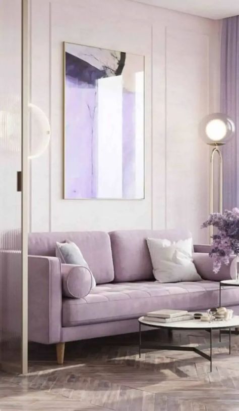 18 Lilac Living Room Ideas • Creatively Living Blog Lilac Living Room Ideas, Lavender Bedroom Decor, Lilac Living Room, Lavender Living Room, Purple Interior Design, Deco Violet, Purple Room Decor, Purple Living Room, Purple Home Decor