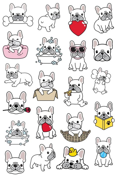 French Bulldog Stickers FRENCHIE Stickers Planner Stickers - Etsy Frenchie Doodle Easy, Kawaii French Bulldog, Easy Frenchie Drawing, French Bulldog Doodle, French Bulldog Nail Art, French Bulldog Stickers, How To Draw A French Bulldog, French Bulldog Nails, French Bulldog Drawing Easy