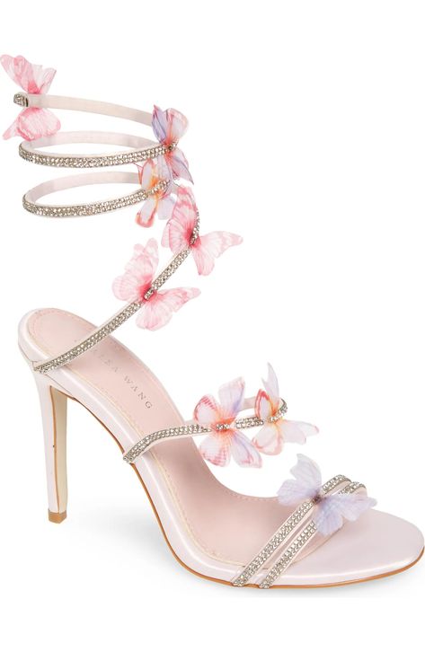 AZALEA WANG Aryana Rhinestone Ankle Wrap Sandal (Women) | Nordstrom Pretty Heels, Cute Shoes Heels, Azalea Wang, Flower Shoes, Ankle Wrap Sandals, Fancy Shoes, Cute Heels, Wrap Sandals, Strap Sandals Women