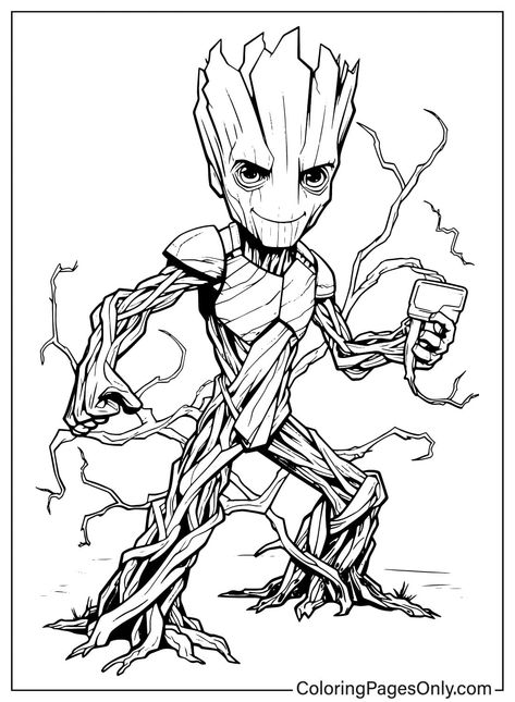 Groot Coloring Pages, Groot Comics, Groot Tattoo, Avengers Coloring Pages, Avengers Coloring, Grim Reaper Tattoo, Reaper Tattoo, Comic Book Artwork, Tattoo Style Drawings