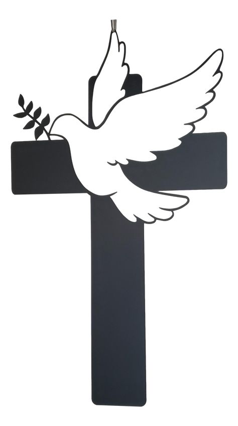 This elegant decorative metal Cross is adorned with a dove carrying a small branch of laurel leaves - an iconic representation of peace and the Holy Spirit, the laurel symbolizing the triumph of the resurrection. This is perfect for your home, church or office, this metal cross has been carefully designed and made by The Metal Peddler. Order for yourself or for your church office. * In this picture, the cross is hung from a small brass tack in the wall and hooked into the wing at the top. You ma Church Logos Design, Cross Images Christian, Pictures Of Crosses, Cafe Activities, Christian Cross Images, Church Clip Art, Dove Silhouette, Cross With Dove, Advent Church Decorations