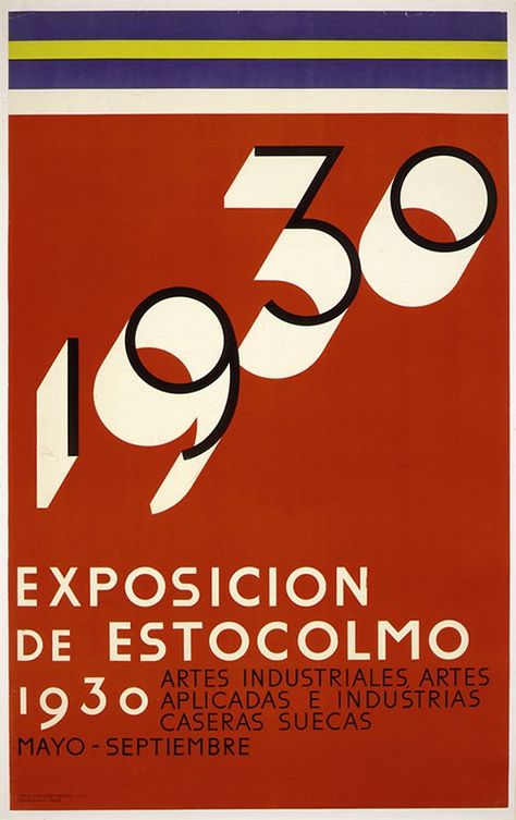 Sigurd Lewerentz & Ivan Haeggstroms, poster design “1930 Exposicion de Estocolmo”, 1929. Sweden. Color lithograph “The design of this poster, with its eye-catching colors, circular type, and... Sigurd Lewerentz, Long Shadow, Vintage Graphic Design, Vintage Typography, Swedish Design, Arte Popular, Typography Inspiration, Exhibition Poster, Vintage Graphics