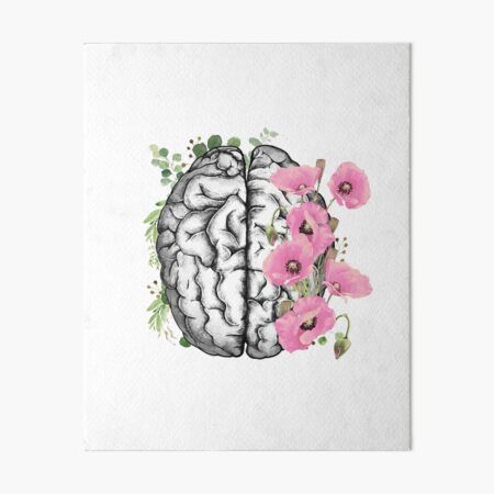 Psychology Decoration Ideas, Mental Health Watercolor Ideas, Brain Painting Acrylic, Floral Brain Tattoo, Human Brain Art, Brain Artwork, Psychology Wallpaper, Floral Anatomy, Brain Painting