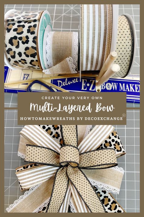 Wreath Bow Tutorial, Diy Wreath Bow Tutorial, Burlap Bow Tutorial, Making Bows For Wreaths, Bow Making Tutorials, Bow For Wreath, Christmas Bows Diy, Mesh Ribbon Wreaths, Layered Bow