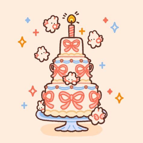 the bunnies made a birthday cake! ✨🎀 to celebrate my birthday coming up in a few weeks, this month’s goodies are an extra special bday theme! i’ve also made 2 sticker designs this time as a bonus goodie for all sticker club + combo club rewards members. join any time in july to get these via snail mail! 💖 #patreonrewards #artistsonpatreon #cutearteveryday #pastelart #kawaiiart #bunnyart #bunnyartist #birthdaycakeart #vinylstickers #stickerclub #wallpaperpack #iconpack #artprint Birthday Party Reference, Cakes Doodle, My Birthday Coming Up, Bday Illustration, Birthday Cake Doodle, Cute Cake Drawing, Kawaii Birthday Cake, Birthday Cake Art, July Themes