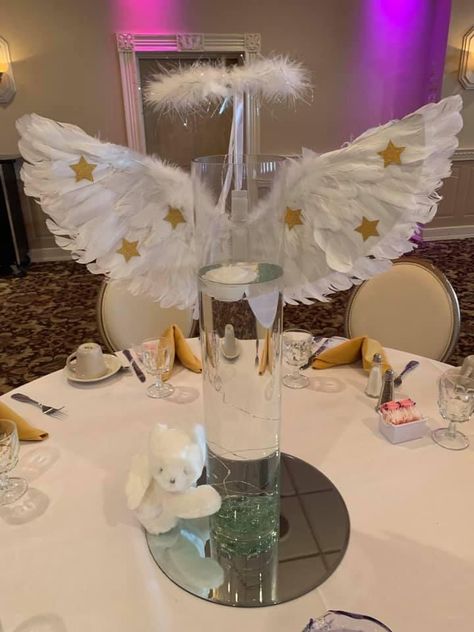 Angel Theme Centerpieces Angel Table Decorations, Heaven Sent Centerpieces, Angel Centerpieces Table Decorations, Angel Baby Shower Theme, Angel Baby Shower, Angel Theme, Champagne Party, Shower Centerpieces, Angel Baby