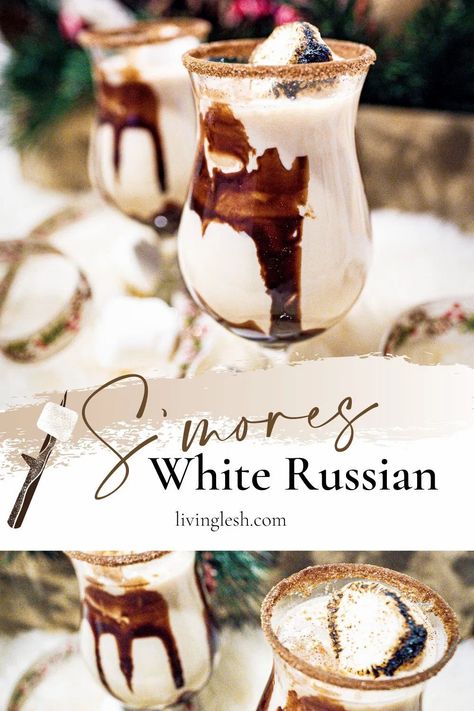 Winter White Russian Food Network, Smores White Russian, Winter White Russian, White Russian Christmas Drink, Baileys White Russian, Winter Liquor Drinks, Holiday White Russian, Warm Winter Drinks Alcoholic, Fancy Christmas Cocktails