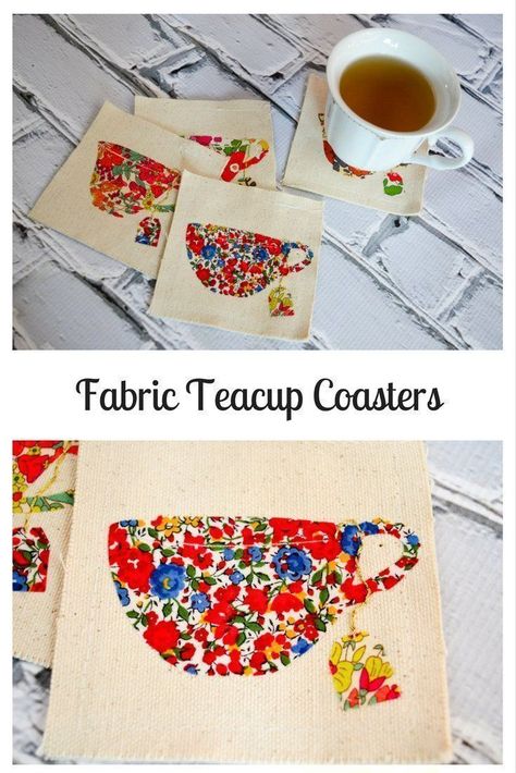 Fabric Teacup Coasters Teacup Coasters, Fabric Crafts Diy, Fabric Coasters, Diy Coasters, Easy Sewing Projects, Mug Rug, Mug Rugs, Crafts For Teens, Diy Fabric