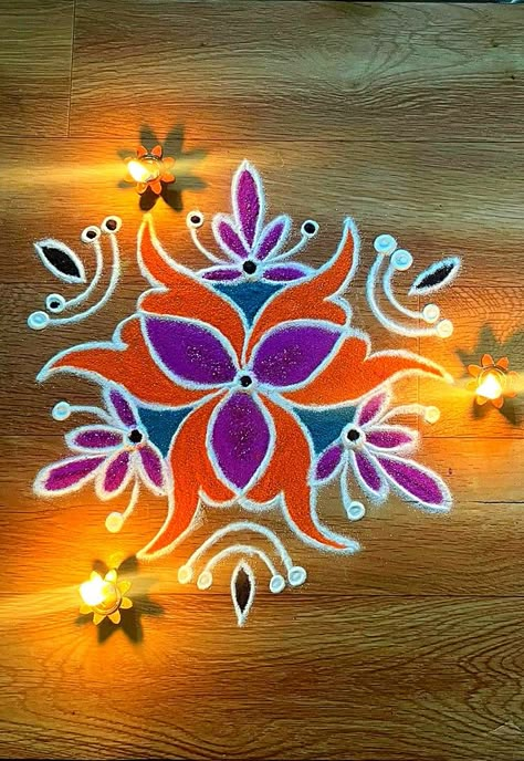 Elegant Rangoli Designs, Rangoli Kolam Designs With Colour, Rangoli Designs Simple Easy, Rangoli Kolam Designs Simple, Simple Rangoli Images, Colour Rangoli Designs, Very Simple Rangoli, Kolam Rangoli Design, Rangoli Designs Simple