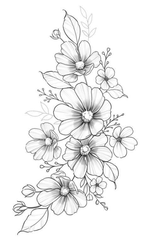 Goodness Tattoo, Pola Tato, Embroidery Tattoo, Flower Tattoo Drawings, Pola Bordir, Floral Tattoo Sleeve, Flower Art Drawing, Floral Tattoo Design, Flower Sketches