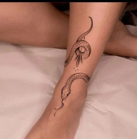 Snake Ankle Tattoo, Tea Tattoo, Leg Tattoo Ideas, Symmetrical Tattoo, Lower Leg Tattoos, Cobra Tattoo, Hip Thigh Tattoos, Ankle Tattoos For Women, Delicate Tattoo