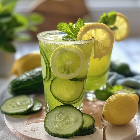 Cucumber Lemonade, Fresh Cucumber, Mint Lemonade, Instagram Recipes, Twisted Recipes, Trending Recipes, Mint Leaves, Cute Art Styles, Refreshing Drinks