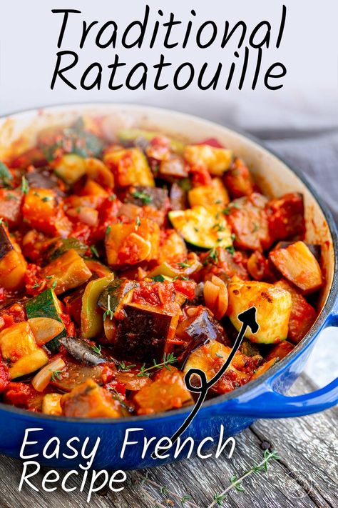 This Easy French Ratatouille is a rich and delicious vegetarian dish full of flavors and is perfect for serving as a main or a side. Making ratatouille is not as difficult as it may seem. This classic French dish is easy to make and is a great way to use up some of those summer vegetables. Plus, the recipe is so flexible! You can adapt it depending on the availability of ingredients or to suit your family's tastes. A simple dish perfect for late summer! Grilled Ratatouille Recipe, Dinner Ideas French, Sheet Pan Ratatouille, Simple Ratatouille Recipe, Ratouille Recipe Veggies, Roasted Ratatouille Recipe, Authentic Ratatouille Recipe, Vegetable Heavy Recipes, French Vegetable Recipes