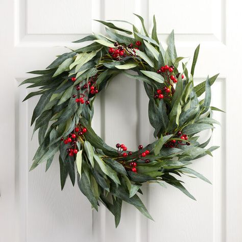 Mixed Green Faux Willow Eucalyptus and Red Berries Wreath by World Market Christmas Wreaths Front Door, Eucalyptus Christmas Wreath, Christmas Front Door Decor Entrance, Willow Eucalyptus, Red Berry Wreath, Winter Wreaths, Evergreen Wreath, Boxwood Wreath, Mini Wreaths