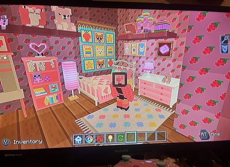 Cute Minecraft Bedrooms, Minecraft Kawaii, Minecraft Tv, Kawaii Minecraft, Craft Bedroom, Pink Cutecore, Cutecore Pink, Minecraft Baby, Diy Kandi Bracelets