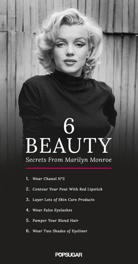 6 Beauty Tricks to Make You a Classic Knockout Like Marilyn Monroe Lashes And Eyeliner, Chanel N 5, Celebrity Beauty Secrets, Daily Beauty Routine, Retro Glamour, Smink Inspiration, Beauty Tricks, Marilyn Monroe Photos, Norma Jean