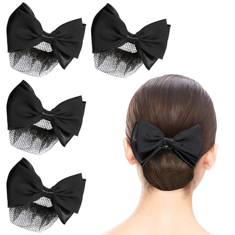 PRICES MAY VARY. Hair Bun Cover: You will receive 4pcs bowknot hair snood net for women. Our butterfly bow mesh hairnet and hair clip is great for air hostess, bank clerk, hotel clerk, restaurant waitress, machinist, doctor, nurse and all positions that needed to put hair up for neat or safety reason. This hair net can be used to create elegant updos or secure loose hair, adding a touch of sophistication to your look Bowknot Snood Net Barrette: Made with high-grade satin ribbon and crafted with Butterfly Bun, Women Hair Bun, Hair Bun Cover, Clip Bun, Bun Bow, Bow Hairstyles, Hair Snood, Cover Hair, Hairstyles Design