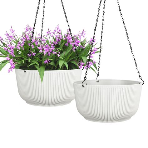 PRICES MAY VARY. Versatile Hanging Planter: These hanging flower pots feature drainage holes with a rubber stopper, making them are suitable for both indoor and outdoor use. Your ferns, pothos, and spider plants will thrive in these breathable and porous planters. Large Modern Planter Pot: 10 inch 2 in 1 plastic white hanging flower pots can be hung or placed. Easy installation, no tools required, it only takes a few minutes to install or remove the chain to change the decoration style. Lightwei Hanging Plant Pots, Large Hanging Planters, Hanging Plants Outdoor, Home Plants, Modern Planter, Hanging Plant Holder, Hanging Flower Pots, Hanging Flower, Modern Planters