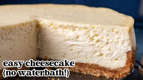 If you're intimidated by homemade cheesecake, try our no fuss, easy cheesecake recipe. Perfectly smooth with no cracks...and no waterbath! How To Bake Cheesecake Without Water Bath, Cheesecake No Water Bath, Cheesecake Recipe No Water Bath, Cheesecake Recipes Easy Homemade, Easy Cheesecake Recipe, Japanese Cotton Cheesecake, Homemade Chocolate Cupcakes, Low Carb Holiday Recipes, Dark Chocolate Cheesecake