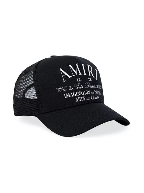 Shop Amiri Arts District Logo Trucker Hat | Saks Fifth Avenue A Text Logo, Iconic Wallpaper, Bucket Hat Black, Mens Casual Dress Outfits, Hat Ideas, Arts District, Black Accessories, Mens Casual Dress, Text Logo