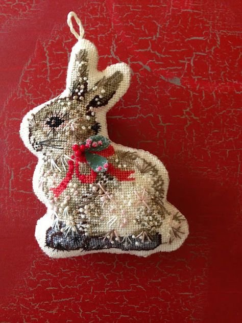 Mr. Bunny - Knitionary Christmas Stocking Tutorial, Needlepoint Projects, Needlepoint Christmas Ornaments, Art Fil, Cross Eyed, Needlepoint Ornaments, Needlepoint Christmas, Cross Stitch Finishing, Needlepoint Stitches