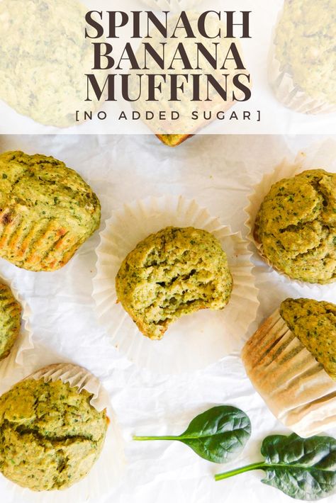 Spinach Banana Mini Muffins, Blw Spinach Muffins, No Sugar Muffins For Baby, Spinach Applesauce Muffins, Baby Muffins No Egg, Spinach Blw Recipes, Spinach Banana Muffins Toddler, Spinach And Banana Muffins, Baby Muffins No Sugar