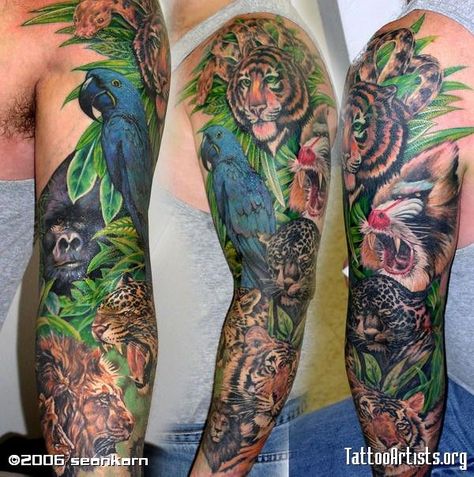 jungle theme tattoos | Jungle Seankarntattooscom Tattoos Tattoo - Free Download Tattoo #31324 . Natur Tattoo Arm, Jungle Tattoo, Animal Sleeve, Animal Sleeve Tattoo, Nature Tattoo Sleeve, Tattoo Animal, Tattoo Themes, Theme Tattoo, Full Sleeve Tattoos