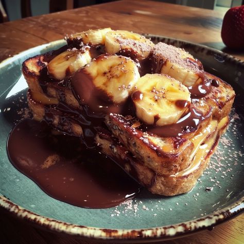 Banana and Chocolate French Toast Indulge in a decadent breakfast with this delicious banana and chocolate French toast. It's a perfect treat for weekend mornings or special occasions. Ingredients: 4 slices of thick bread (brioche or challah works well) 2 large eggs 1/2 cup milk 1 teaspoon vanilla extract 1/2 teaspoon ground cinnamon 1 tablespoon butter 2 ripe bananas, sliced 1/2 cup chocolate spread (like Nutella) Powdered sugar (optional, for dusting) Instructions: Prepare the Batter: I... Decadent Breakfast, French Toast Sandwich, Chocolate French Toast, Bread Brioche, Banana And Chocolate, Bread To Make, Banana Slices, French Toast Sticks, Bread Dip