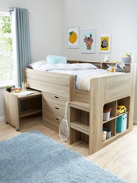 Bed Frame With Desk, Aspen Bedding, Mid Sleeper, Mid Sleeper Bed, Desk Drawers, Drawers And Shelves, Kids Mattress, Two Step, Storage Kids Room