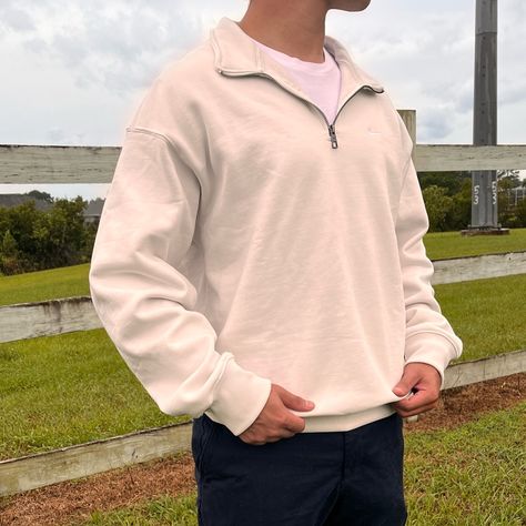 Brand New Original Nike Half Zip Sweater Vanilla Color White Half Zip Sweater Outfit, Oversized Half Zip Pullover Outfit, Half Zip Pullover Outfit Men, Preppy Guy Outfits, Half Zip Sweater Outfit, Zip Sweater Outfit, Half Zip Pullover Outfit, Sweaters Nike, Olive Hoodie