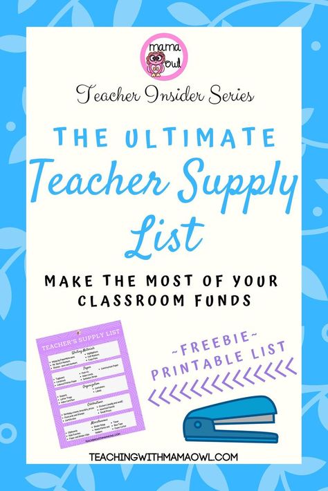 Teacher Supply List, Teacher Supplies List, Classroom Supplies List, Mama Owl, Facs Classroom, Teacher Wish List, Teacher Must Haves, School Supplies List, Teaching Supplies