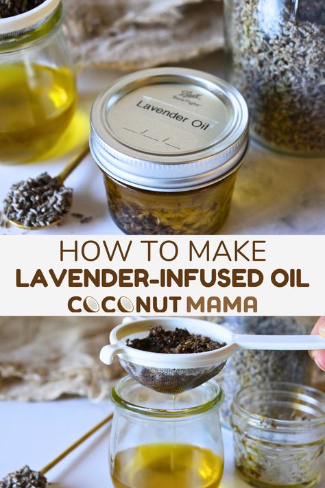 Make lavender oil by infusing lavender buds with a carrier oil like olive oil, jojoba oil or sweet almond oil. Make Lavender Oil, Natural Baking, Lavender Lotion, Homemade Shampoo, Dried Lavender Flowers, Homemade Lip Balm, Calendula Oil, Carrier Oil, Infused Oils