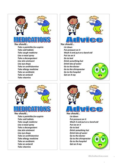 Give Medical Advice Vocabulary & Game worksheet - Free ESL printable worksheets made by teachers Medical Vocabulary Words, Nursing Vocabulary, Nurse Vocabulary, Medical Vocabulary, Health Vocabulary, Vocabulary Strategies, Giving Advice, Vocabulary English, Esl Vocabulary