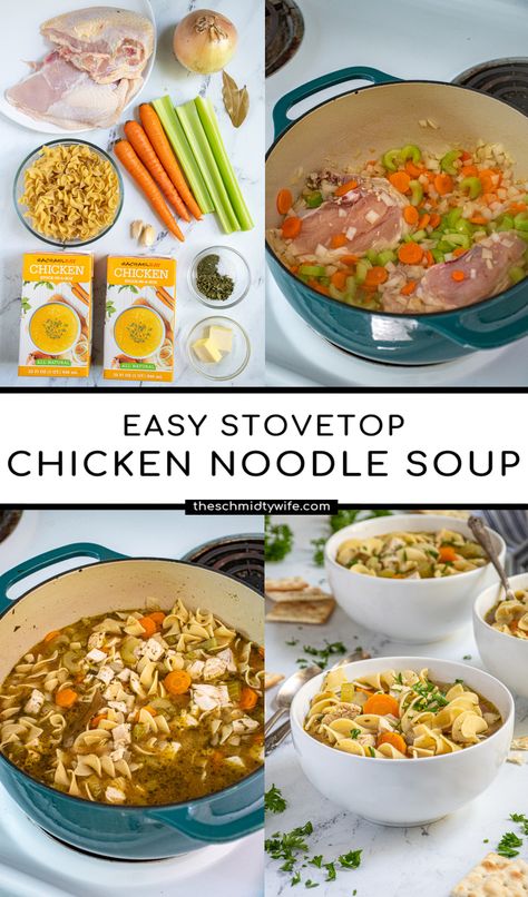 Chicken Noodle Soup With Bone In Chicken, Chicken Noodle Soup Broth Recipe, Boiling Chicken For Soup, Easy Stove Top Chicken Noodle Soup, Chicken Noodle Soup With Chicken Breast, Chicken Node Soup, Boil Chicken For Soup, Homemade Chicken Noodle Soup Stovetop, Chicken Noodle Soup Bone Broth