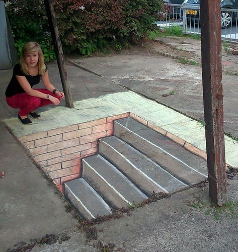 stairs street art 3d by arianne3d 3d Sidewalk Art, Street Chalk Art, Fun Chalk Art, Street Art Illusions, Pavement Art, 3d Chalk Art, Foto 3d, Urbane Kunst, Sidewalk Chalk Art