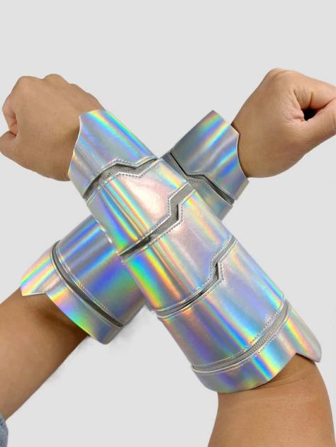 Holographic Costume, Futuristic Costume, Rave Style, Alien Costume, Kostum Cosplay, Arm Guard, Save Outfits, Rainbow Outfit, Stage Costume