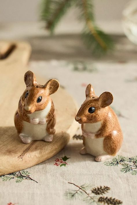 Quail Ceramics Woodland Friends Salt + Pepper Shakers | Anthropologie Nature Kitchen Decor, Cute Homeware, Funny Salt And Pepper Shakers, Woodland Fall Decor, Cute Antiques, Useful Ceramic Projects, Salt And Pepper Shaker Display, Fairytale Farmhouse, Hinge Heads