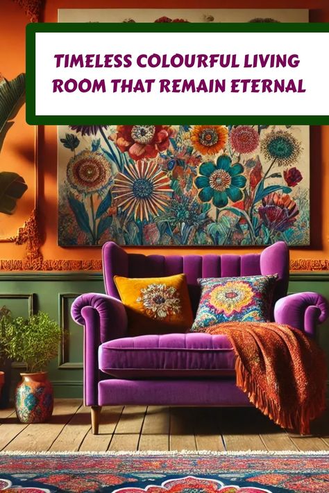 [PaidAd] ### Eclectic Floral Living Space A Vibrant And Cozy Living Room Featuring A Purple Velvet Armchair With Colorful Cushions, Set Against An Orange Wall Adorned With A Large, Detailed Floral Painting. The Room Is Enriched With Green Plants In Terracotta Pots, A Wooden Floor, And A Rich, Patterned Rug, Creating A Warm, Inviting, And Eclectic Atmosphere.  **Hashtags:** #Eclecticliving #Floralart #Vibrantdecor #Cozycorner #Purplearmchair #jewelcolouredlivingroom Jewel Coloured Living Room, Coloured Living Room, Purple Armchair, Office Lifestyle, Colorful Cushions, Cozy Home Office, Retro Living Rooms, Patterned Rug, Colourful Living Room