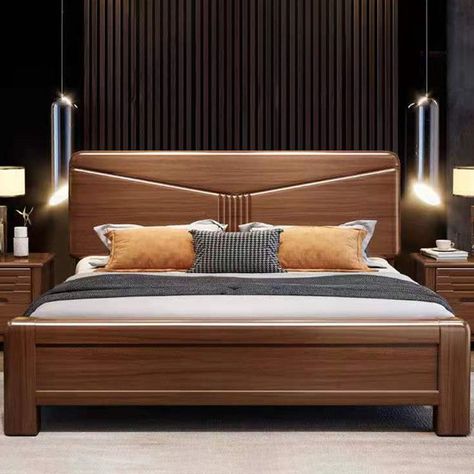 What is Included Color: Brown White Bed Size: California King Queen Style: Traditional Product Type: Panel Frame Material: Wood Upholstered: Non-Upholstered Slat Material: Wood Wood Type: Walnut Weights & Dimensions Overall Width - Side to Side: 73" (185 cm) 71" (180 cm) 61" (155 cm) 59" (150 cm) Overall Length - Head to Toe: 85" (216 cm) 79" (200 cm) Overall Height - Top to Bottom: 43" (110 cm) 8" (20 cm) Compatible Mattress Width - Side to Side: 71" (180 cm) 59" (150 cm) Compatible Mattres King Size Bed Master Bedrooms, Wooden King Size Bed, Headboard Shapes, Walnut Bed, Single Bed Mattress, King Single Bed, Queen Style, California King Mattress, King Size Bed Frame