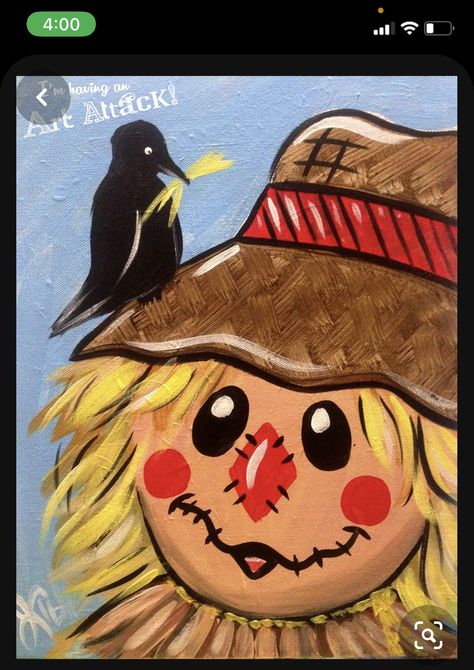 Scarecrow Painting, Halloween Canvas Paintings, Fall Canvas Painting, Acrylic Painting Ideas, Fall Canvas, Holiday Painting, Art Attack, Easy Canvas Painting, Halloween Painting