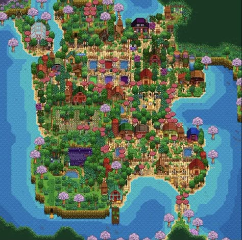 Beach Stardew Valley Layout, Stardew Valley Beach Farm Layout Ideas, Stardew Valley Beach Farm Design, Stardew Beach Farm Layout, Beach Farm Stardew Valley, Stardew Valley Beach Farm Layout, Stardew Valley Ideas, Builds In Minecraft, Minecraft Cherry Blossom House