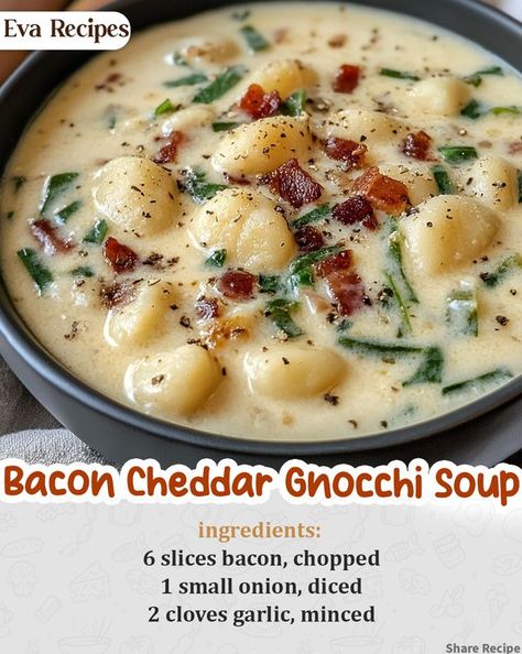 Chicken Bacon Gnocchi Soup, Gnocchi Soup, Bacon Cheddar, Chicken Bacon, Heavy Cream, Gnocchi, Chicken Broth, Chowder, Broth