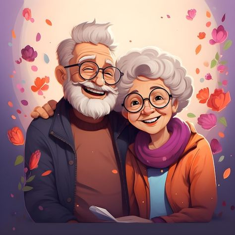 Grand Parents Day, Cartoon Grandma, Grandma Photos, Grand Parents, Draw People, Portrait Cartoon, Cute Watercolor, Parents Day, Couple Illustration