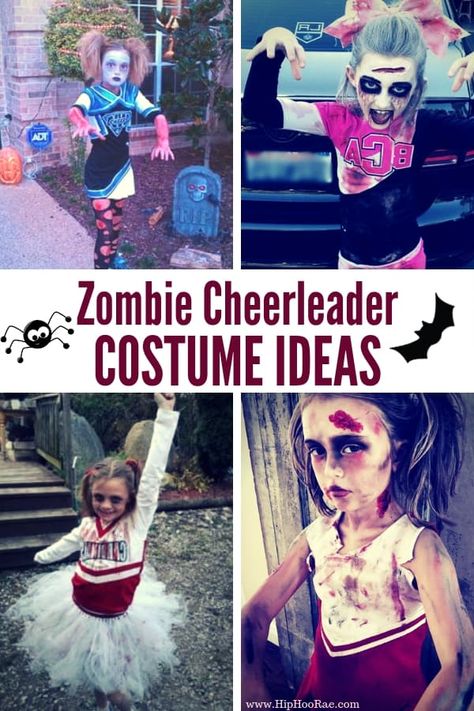 Zombie Cheerleader Makeup, Cheerleader Costume Kids, Kids Zombie Makeup, Girl Zombie Costume, Zombie Cheerleader Costume, Zombie Costume Kids, Thriller Dance, Cheerleader Halloween, Cheerleader Halloween Costume