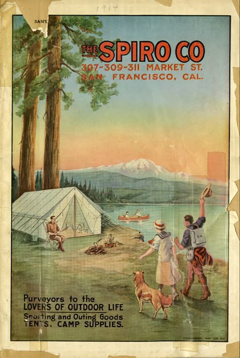 Spiro Co. catalog | 1914 | #outdoor #camp #camping #ephemera #moodboard #aesthetic #archive Camp Aesthetic Summer, Vintage Camp Aesthetic, Vintage Camping Aesthetic, Vintage Camp Poster, Vintage Summer Camp Aesthetic, Vintage Camping Posters, Vintage Campground, Camping Vintage Illustration, Camping Magazine