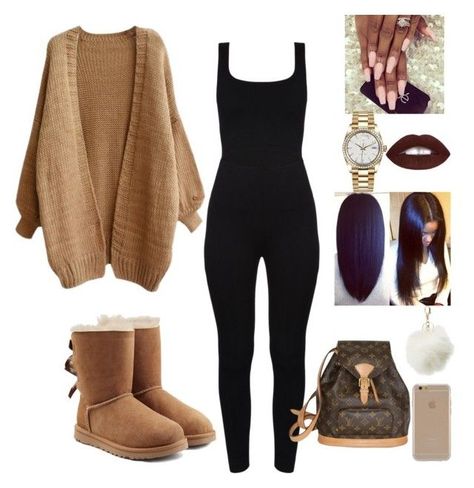 "I'm backkkkk❤" by ohthatsdess ❤ liked on Polyvore featuring UGG, Rolex, Charlotte Russe, Louis Vuitton and Agent 18 Fest Outfits, Teenage Outfits, Brown Outfit, Mode Casual, Chill Outfits, Stil Inspiration, Ținută Casual, Modieuze Outfits, Elegantes Outfit